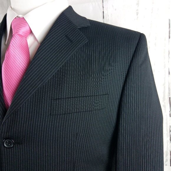 Apt. 9 Wool Blend 38R 3 Button Black Pinstripe Suit Blazer Jacket - Picture 3 of 13